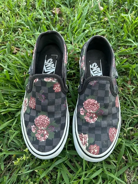 Vans Asher Floral Checkerboard Slip-Ons Sneakers Size 6 - Picture 2 of 5